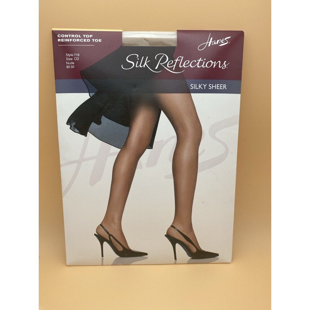 Hanes Silk Reflections Silky Sheer Pantyhose Control Top Size CD Nude Style 718